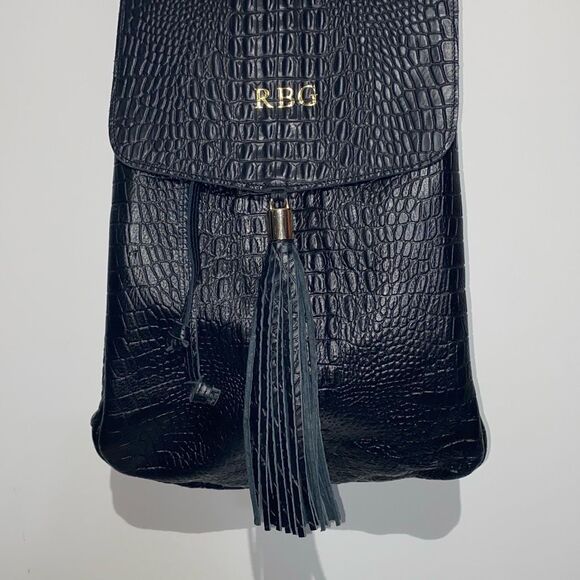 RBG Women\'s Black Drawstring Genuine Leather Croc‎ Embossed Backpack main image 13